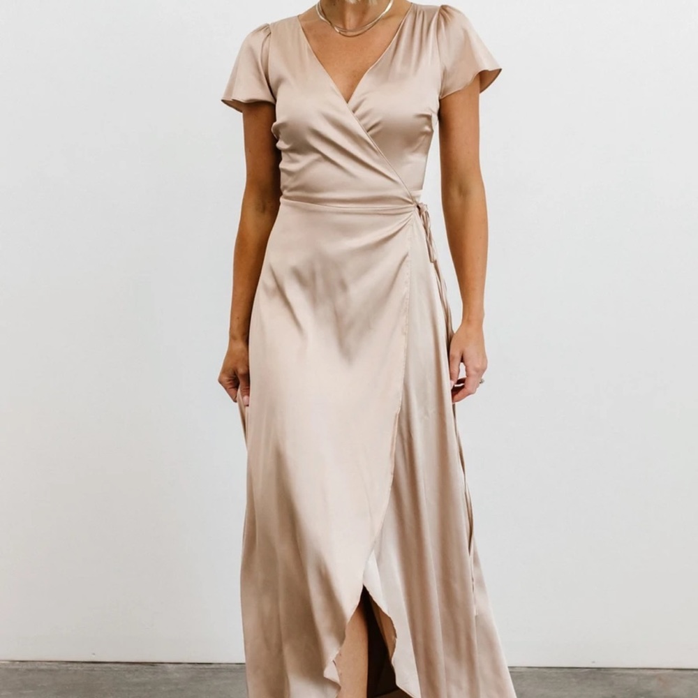 Champagne Satin Wrap Dress